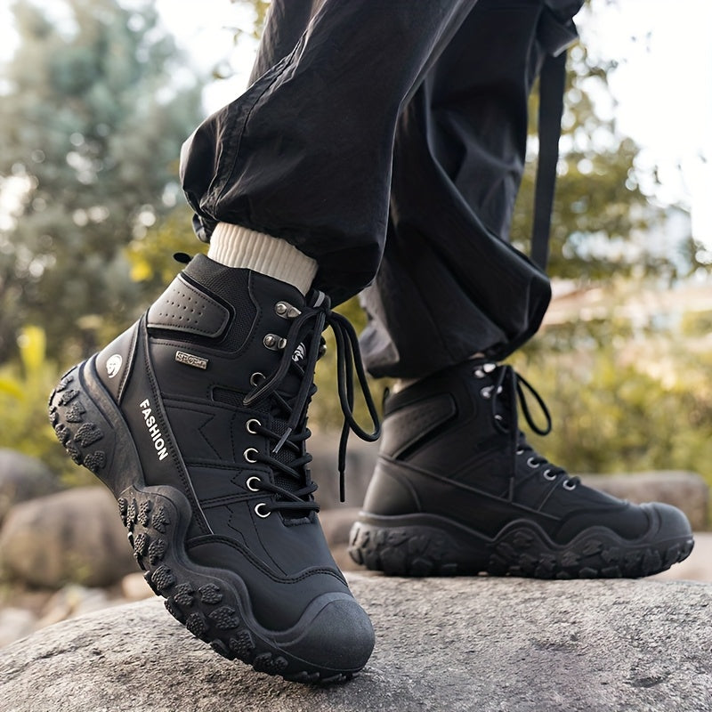 Men Mountaineering Shoes All Seasons With High Top PU Upper