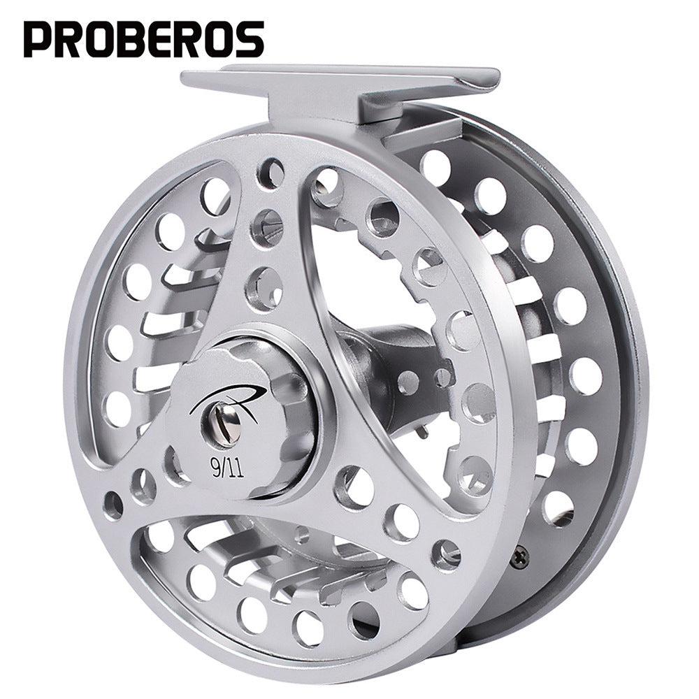 PROBEROS all-metal fly fishing reel for freshwater and saltwater; corrosion-resistant aluminum alloy.