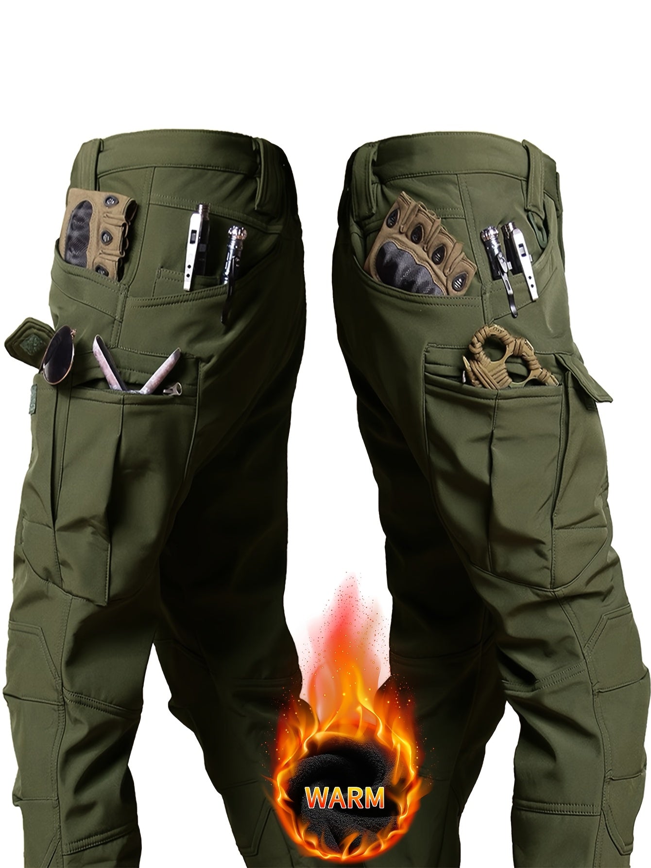 Men's Thermal Two-Piece Outdoor Set - Windproof Fleece-Lined Hooded Jacket & Cargo Pants with Zippered Pockets, Softshell Construction for Cold Weather Adventures, Durable & Lightweight, All-in-One Hiking, Camping, Hunting, C