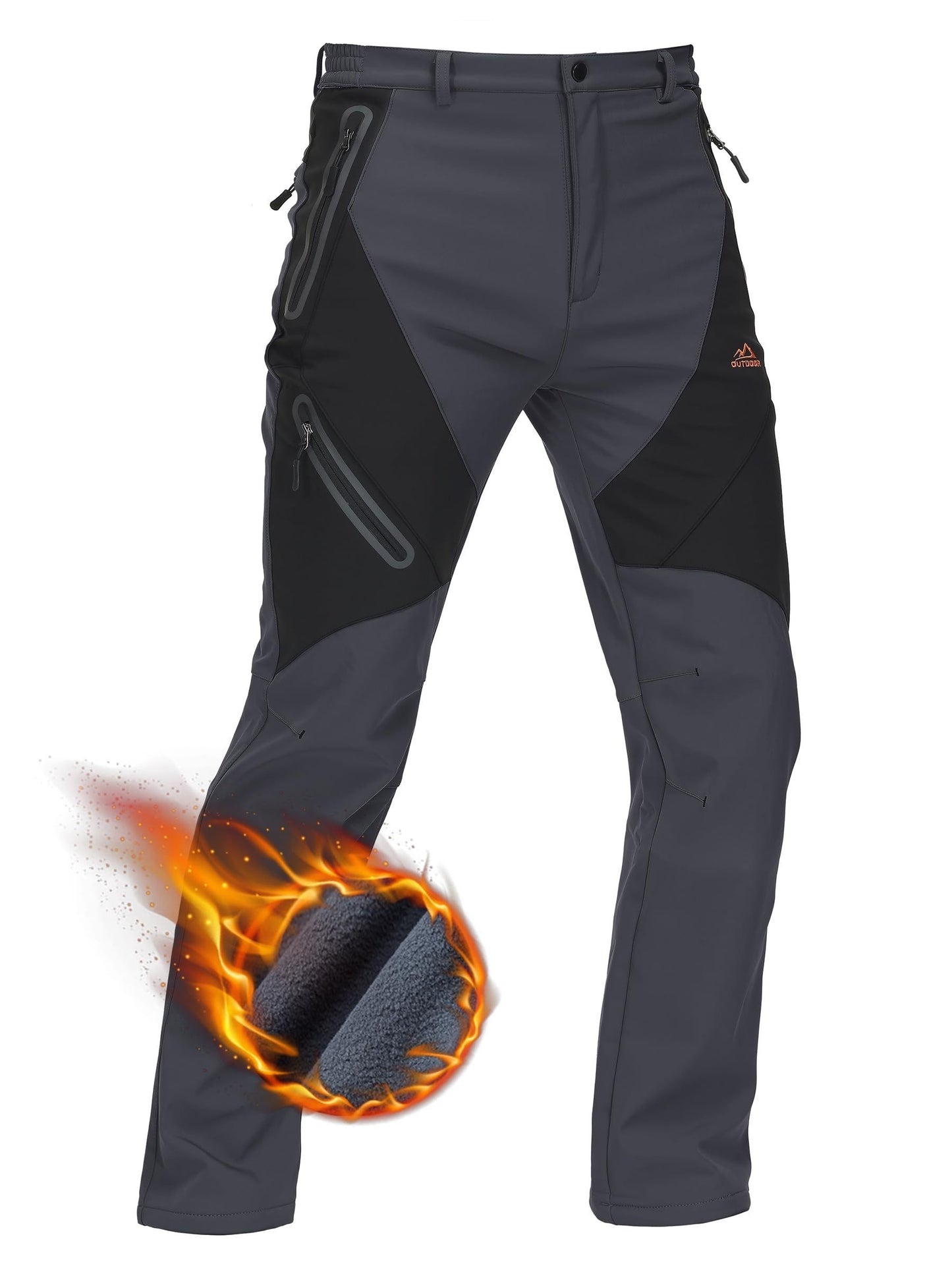 Men'S Thermal Insulated Soft Shell Pants with Fleece Lining - Moisture-Wicking, Windproof & High Quality, 3D Knee Zip Pockets, Full-Zip Closure, Straight Leg Fit for Hiking, Camping, Running, Fishing - Winter Outdoor Sports &