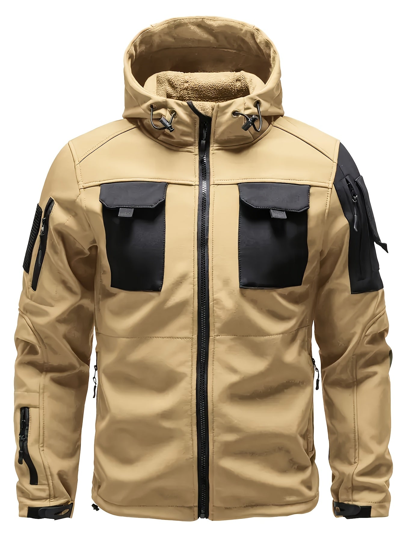 Mens Windproof Lined Hooded Jacket And Pants Set Hiking Gear