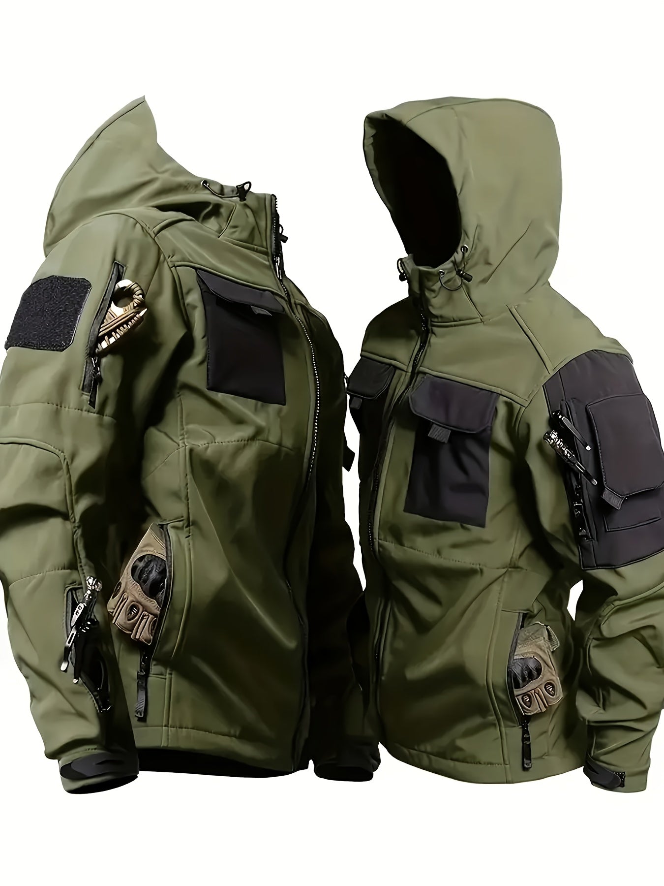Mens Windproof Lined Hooded Jacket And Pants Set Hiking Gear