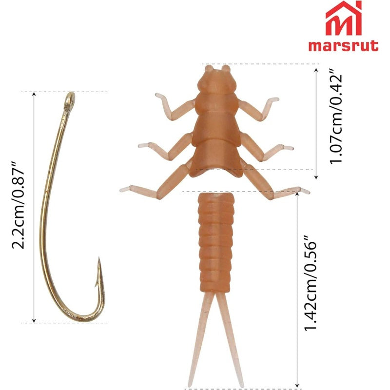 30pcs Stonefly Lures Fly Fishing Baits with Hooks & Stickers - Realistic Synthetic Fly Tying Materials, Soft Plastic Artificial Flies Suitable for Trout, Salmon, Bass, Pike - Fly Fishing Combo Set