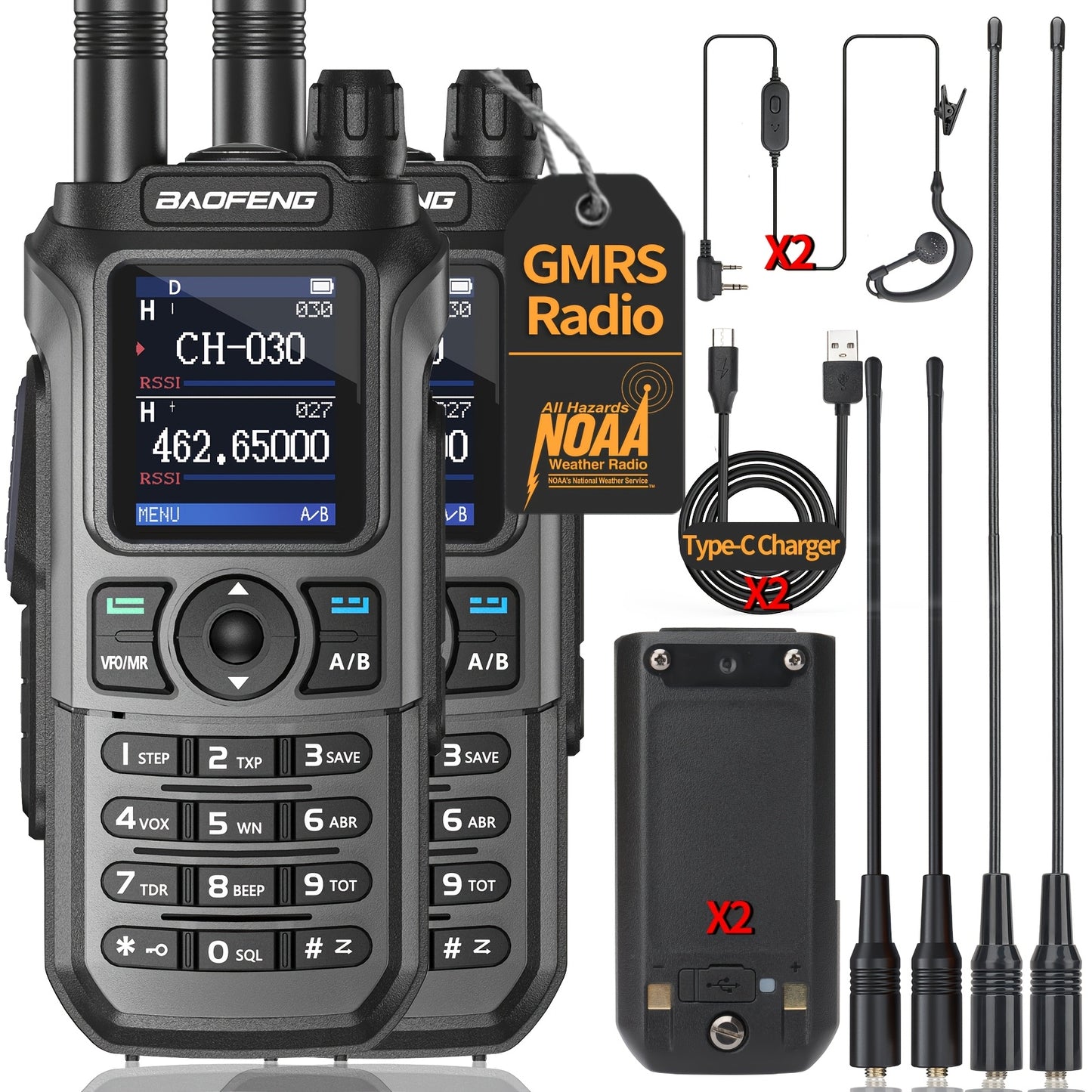 Baofeng GMRS Two Way Radio GM21 999 Channels USB Charger