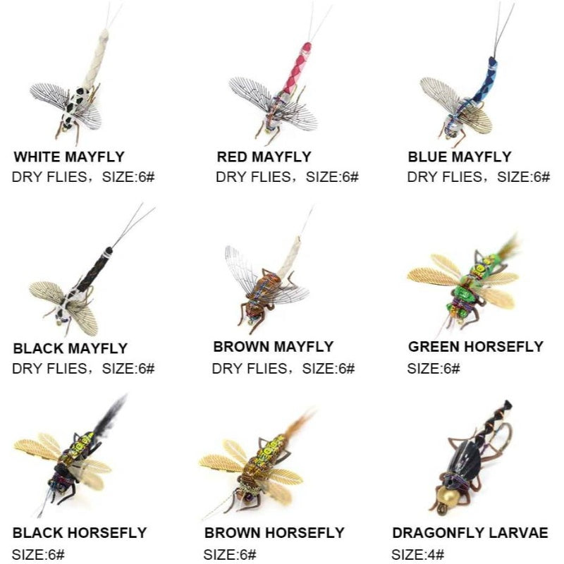 All-Skill Level Trout Fly Fishing Lures Assortment with Fly Box - Dry/Wet/Nymph Flies Suitable for Freshwater/Saltwater, 12/16/18/22/36 Hatches, Trout Fly Patterns for River, Lake, Ocean Fishing