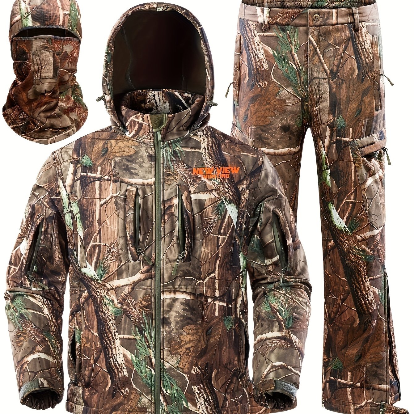 NEW VIEW Camo Hunting Clothes For Men, Winter Warm Hunting Jacket And Pants, Fleece Lined Hunting Suit For Deer Duck Bow Hunts