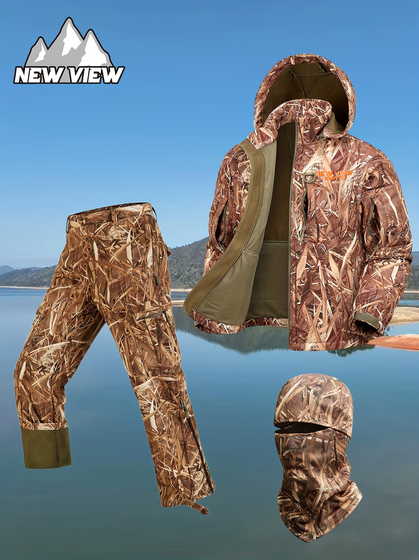 NEW VIEW Camo Hunting Clothes for Men, Winter Warm Hunting Jacket and Pants, Fleece Lined Hunting Suit, for Deer Duck Bow Hunts, Hiking, Fishing, Camping and Outdoor Activities