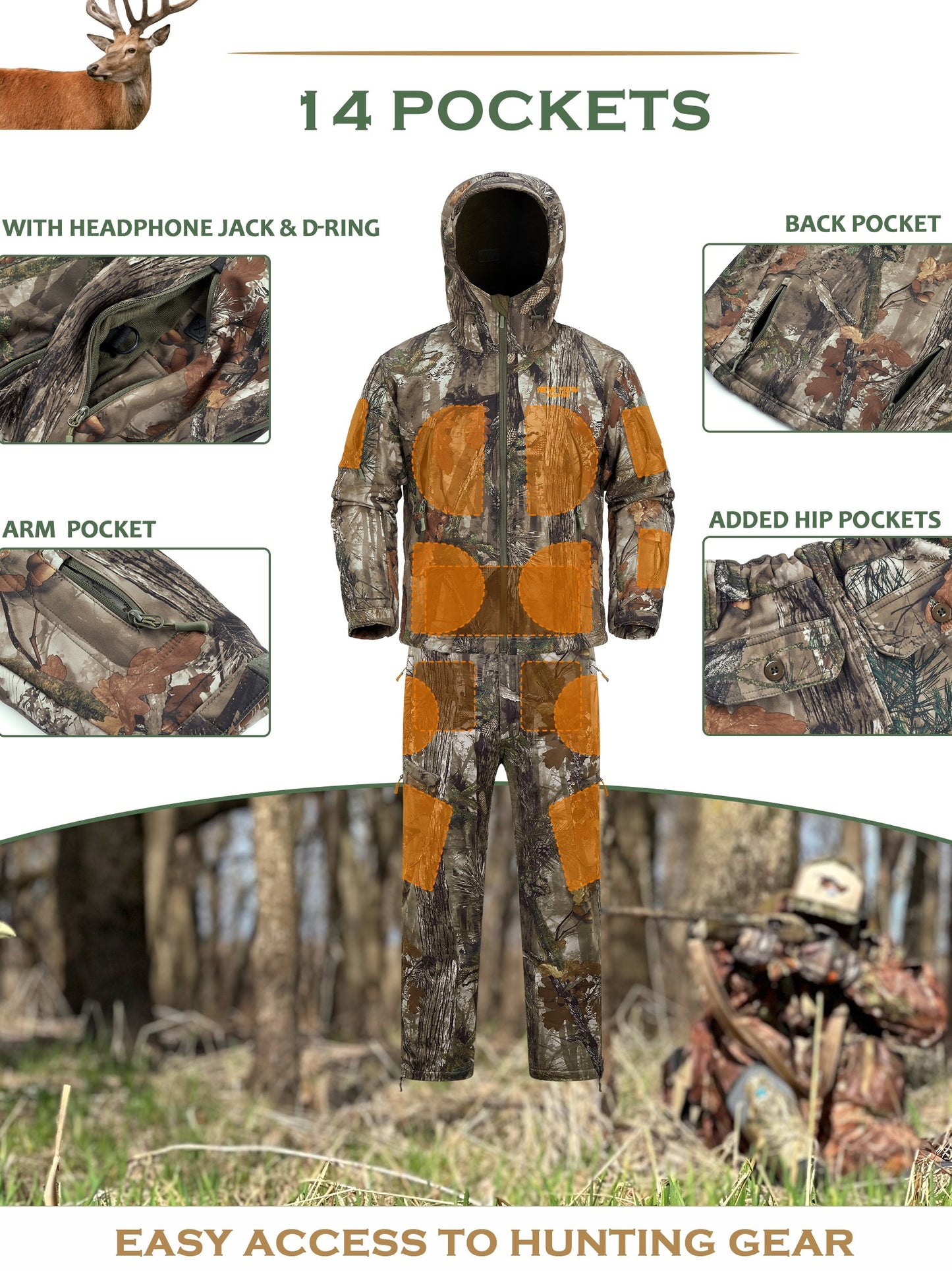 NEW VIEW Camo Hunting Clothes For Men, Quiet Warm Hunting Jacket And Pants, Hunting Suit For Deer Duck Bow Hunt