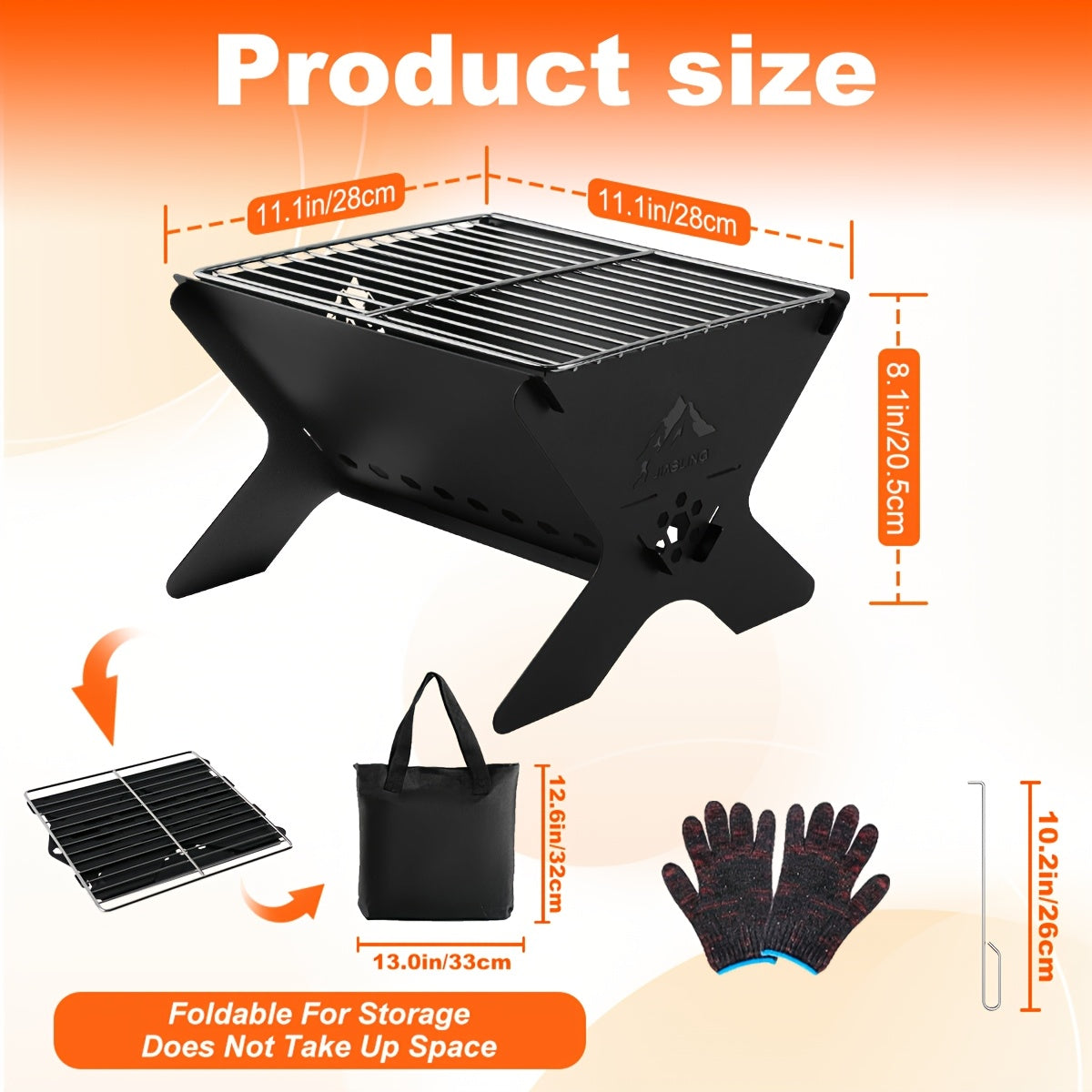 Portable Folding Charcoal Grill With Open Grate For Camping Backyard