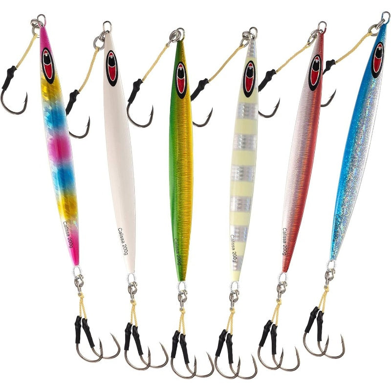 CalissaOffshore Heavy-Duty Speed Jig 80g-550g Tuna Fishing Lure with 3/0+ & 7/0 Hooks - Vertical Slow-Pitch Jig for Tuna, Mackerel, Bonito in Saltwater/Freshwater - 150g, 250g, 400g weight options - Professional Angler Lure