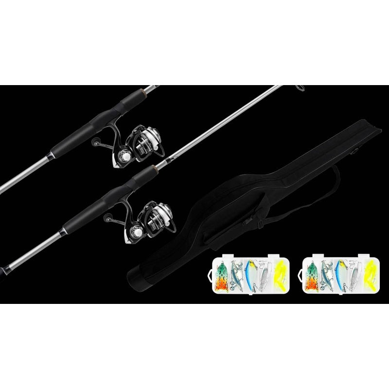 2pcs Fishing Rod and Spinning Reel Combo with Lures | Portable Fishing Rod Kit for Saltwater and Freshwater, Travel Fishermen, Fast Action, Medium Light Power, Silvery Color