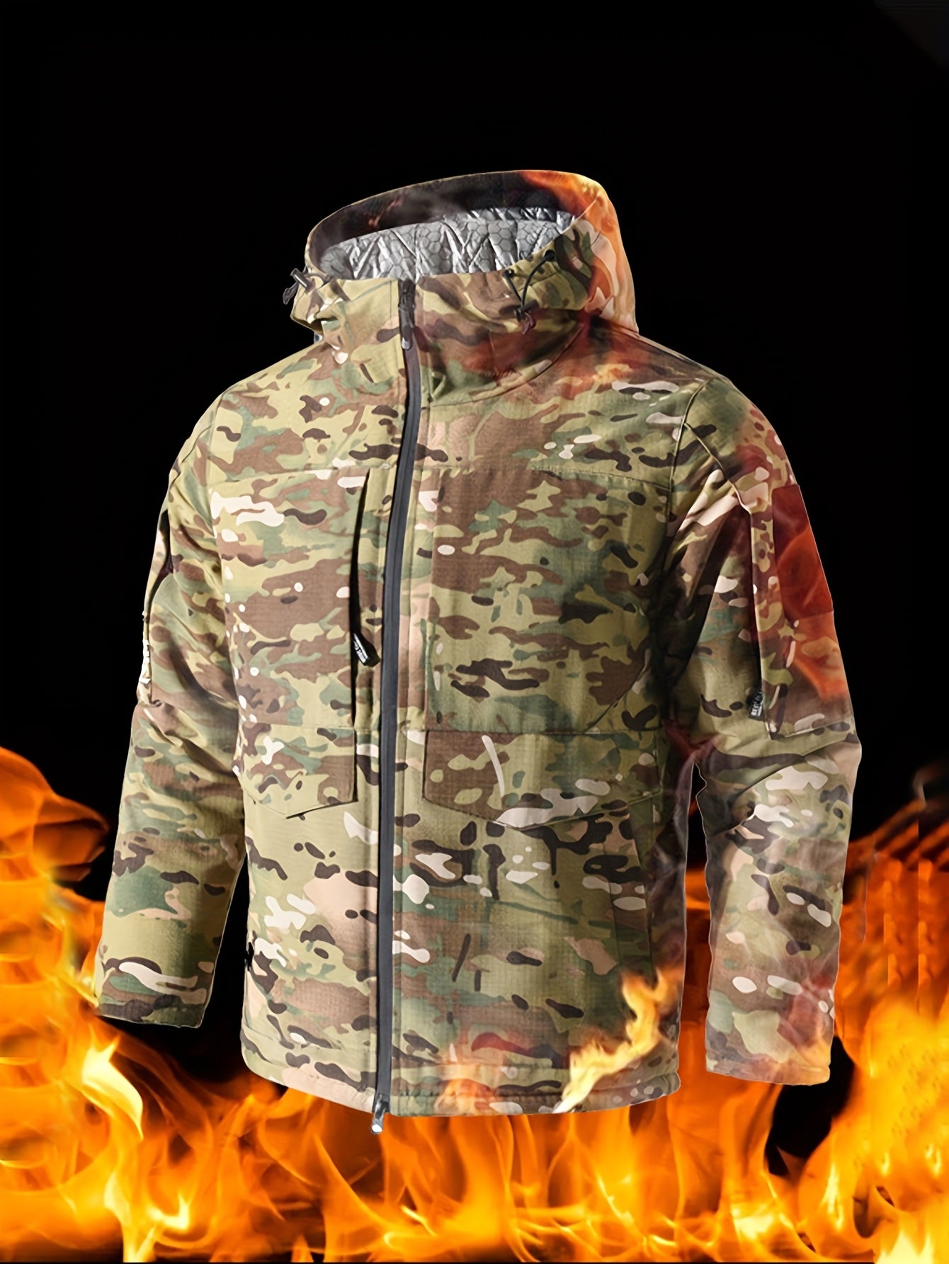 Windproof Cold-Proof Jacket with Hood - Camouflage Outdoor Coat, Loose Fit Short Length Warm Winter Jacket for, Machine Washable, Ideal for fathers/husbands (Camo Pattern, Door Pockets) - Perfect Gift for Dad or Husband)