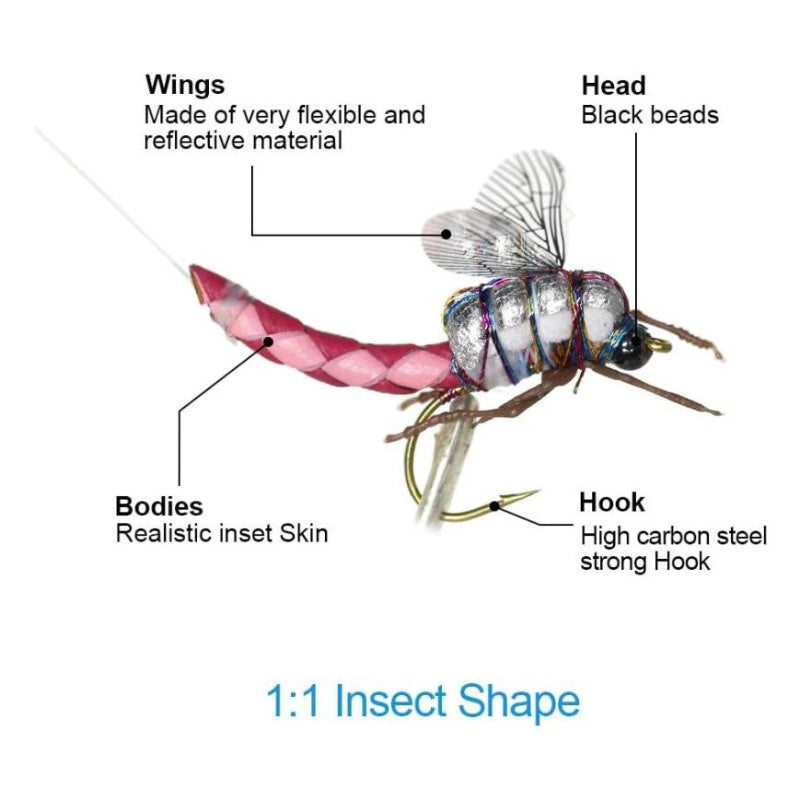 All-Skill Level Trout Fly Fishing Lures Assortment with Fly Box - Dry/Wet/Nymph Flies Suitable for Freshwater/Saltwater, 12/16/18/22/36 Hatches, Trout Fly Patterns for River, Lake, Ocean Fishing