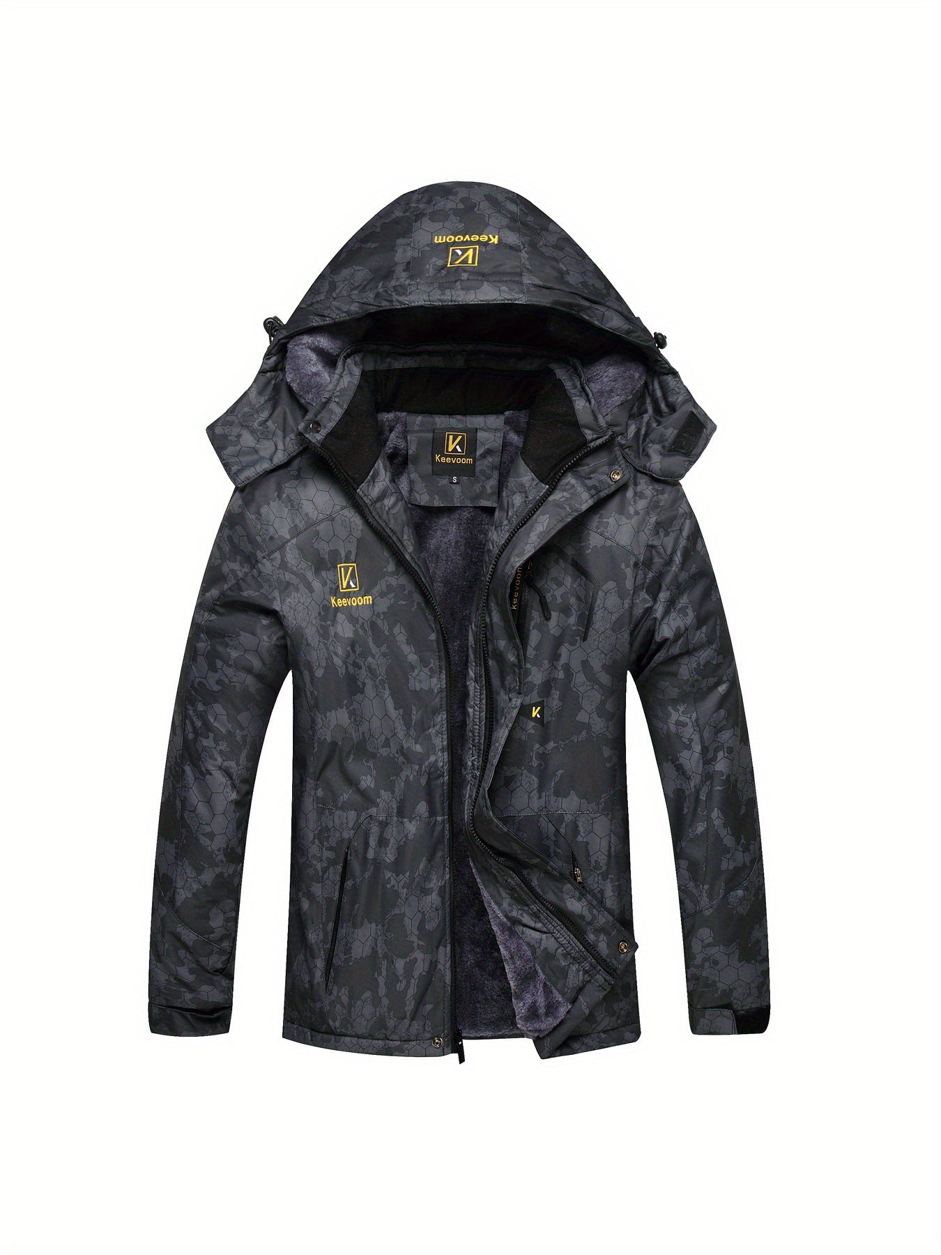 Keevoom Men's Ski Jacket Hooded Fleece-Lined Outdoor Windbreaker