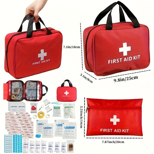 All-in-One Outdoor First Aid Kit with Portable Red Case - Heavy-Duty Supplies for Hunting, Hiking, Camping, & Emergencies - Comprehensive First Aid & Trauma Care (Bandages, Gauze, CPR Mask, Tweezers) for s &
