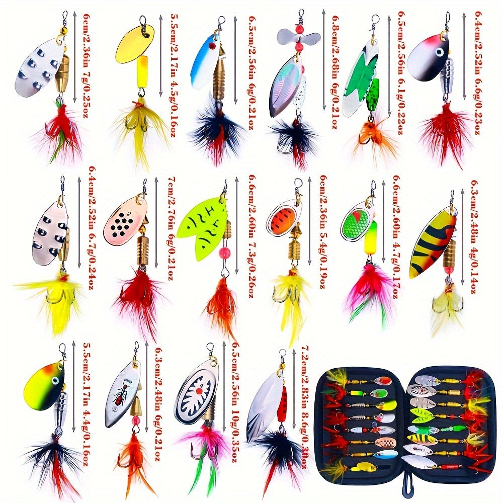 16PCS Metal Spoon Spinner Bait, Pike Fishing Swing, Artificial Fishing Bait, Bait Storage Kit, Fishing Gear