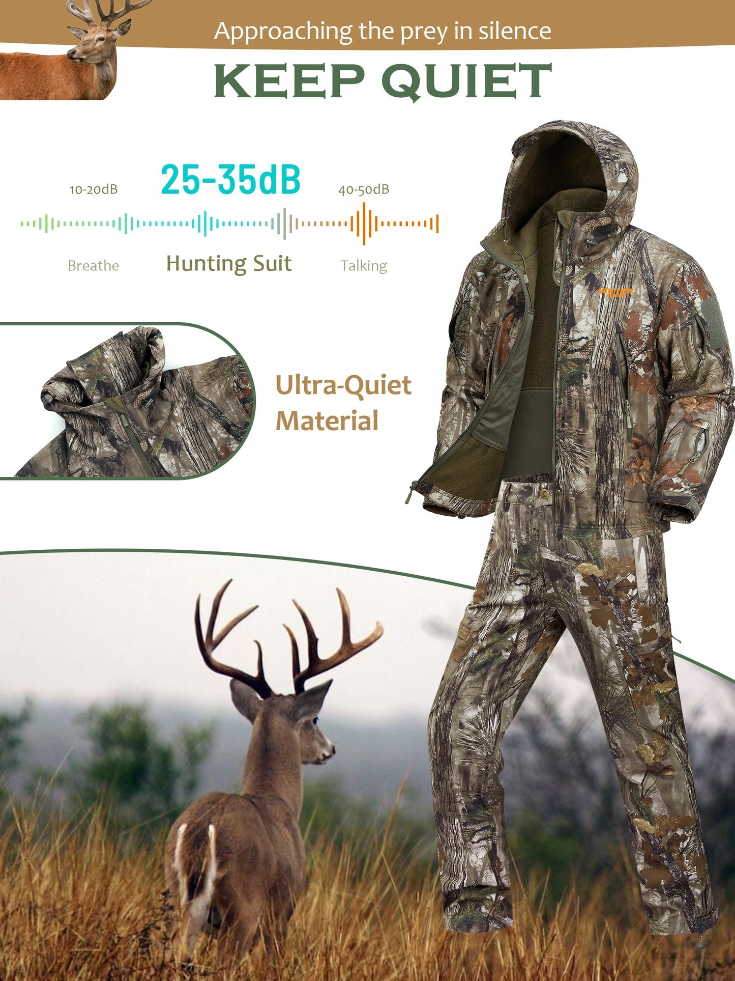 NEW VIEW Camo Hunting Clothes For Men, Quiet Warm Hunting Jacket And Pants, Hunting Suit For Deer Duck Bow Hunt