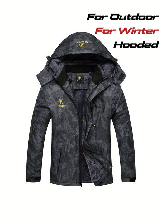 Keevoom Men's Ski Jacket Hooded Fleece-Lined Outdoor Windbreaker