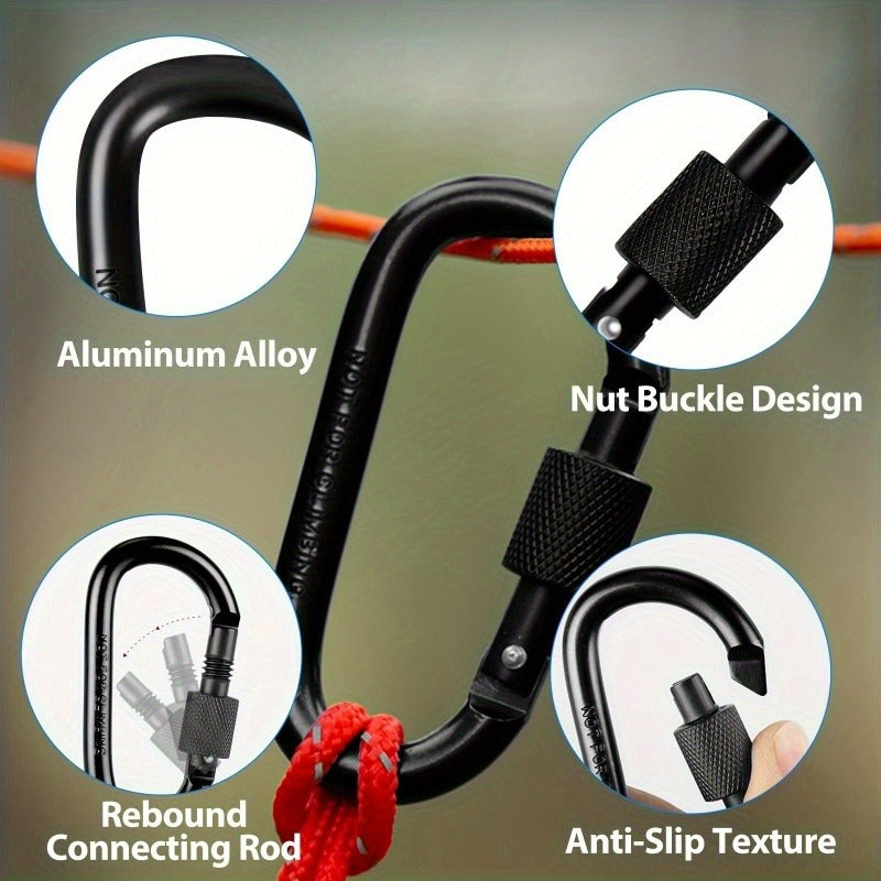 Aluminum D-Shaped Carabiner Hook Set With Locking Bags
