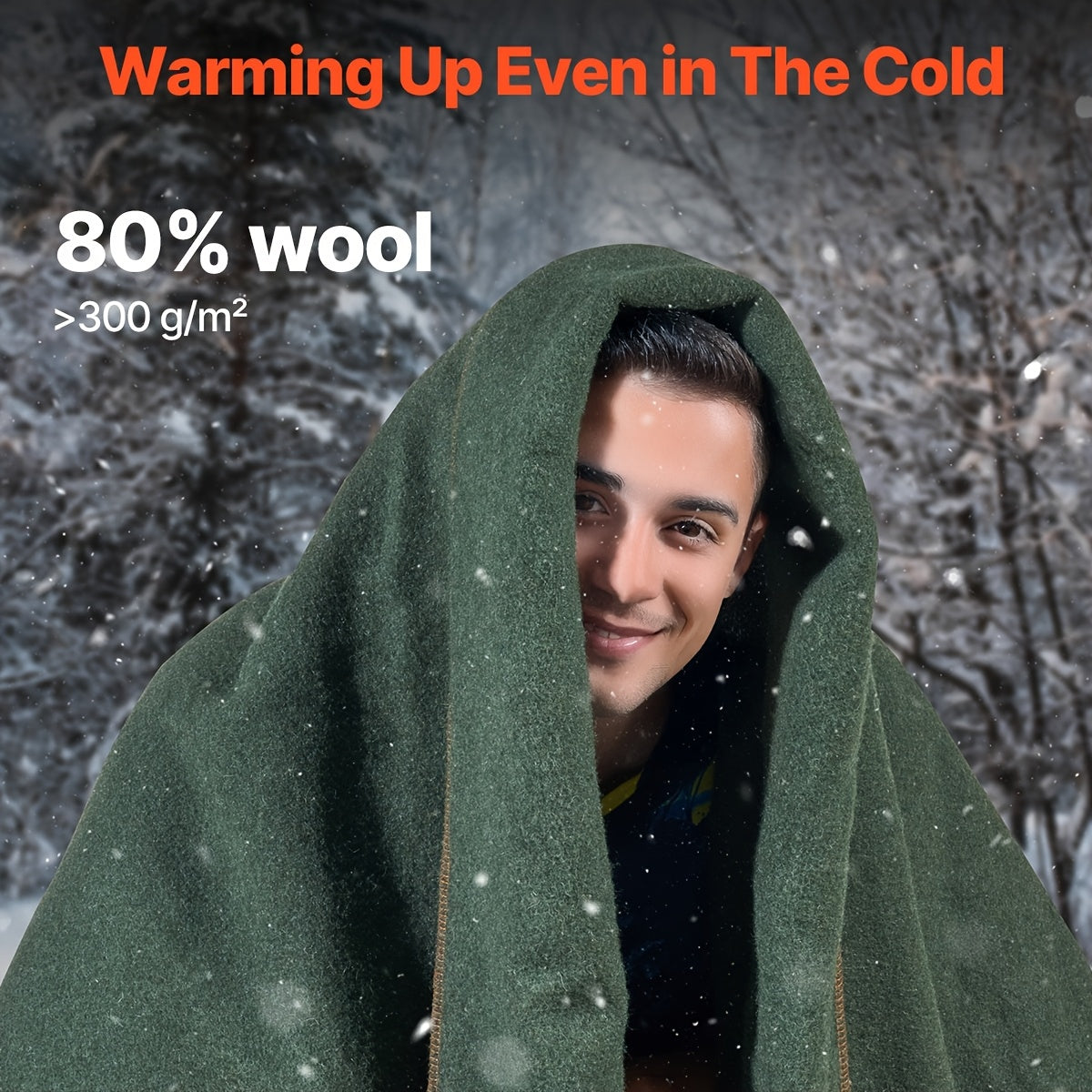 Happybuy Large Wool Camping Blanket - 64" x 88", High Quality & Windproof, Flame Retardant, Soft & Cozy for Outdoors, Picnics, Hiking, Sports Events, Travel, 80% Wool, Multicolor Striped Design (Green, Blue, Brown)