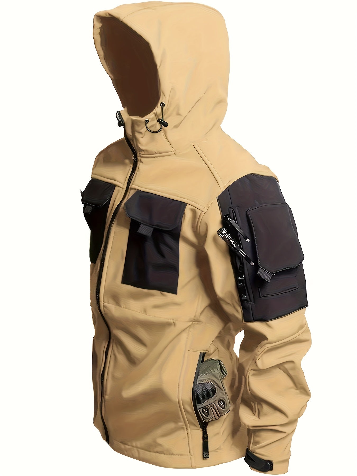 Mens Windproof Lined Hooded Jacket And Pants Set Hiking Gear
