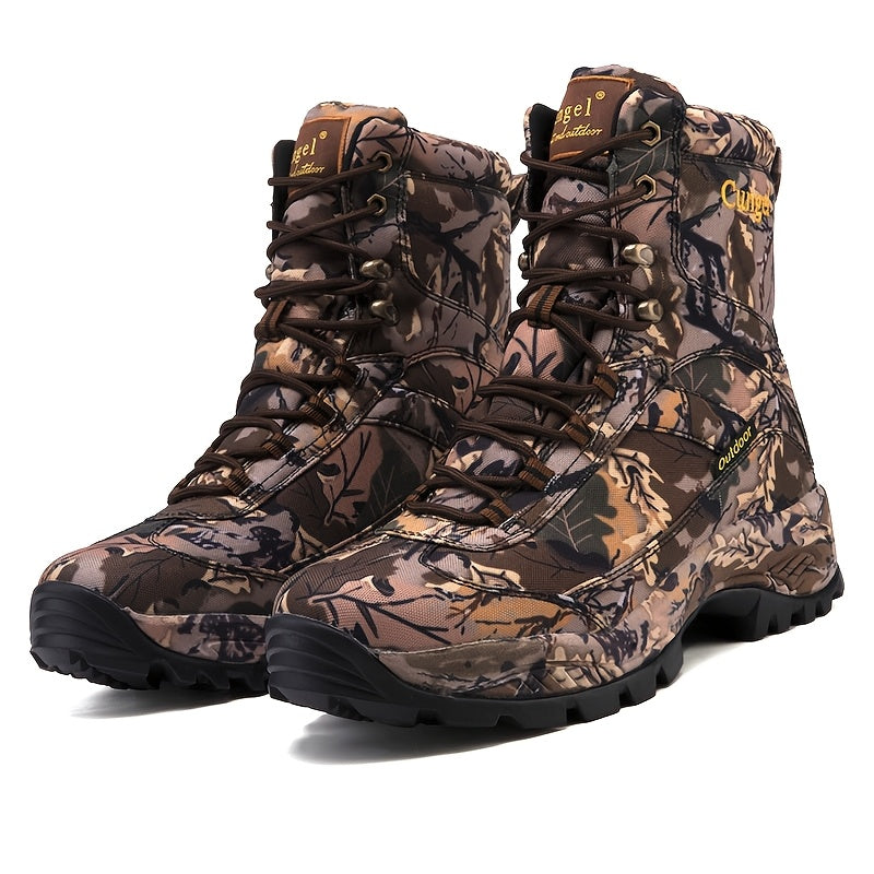 Men's Heavy-Duty Waterproof Camo Hiking Boots - Slip-Resistant Breathable Hunting Boots with Camouflage Design, All-Season Outdoor Trekking Shoes, Mid-Calf Height & Cushioning (Rubber Sole) for Camping, Climbing, Elk Hunting