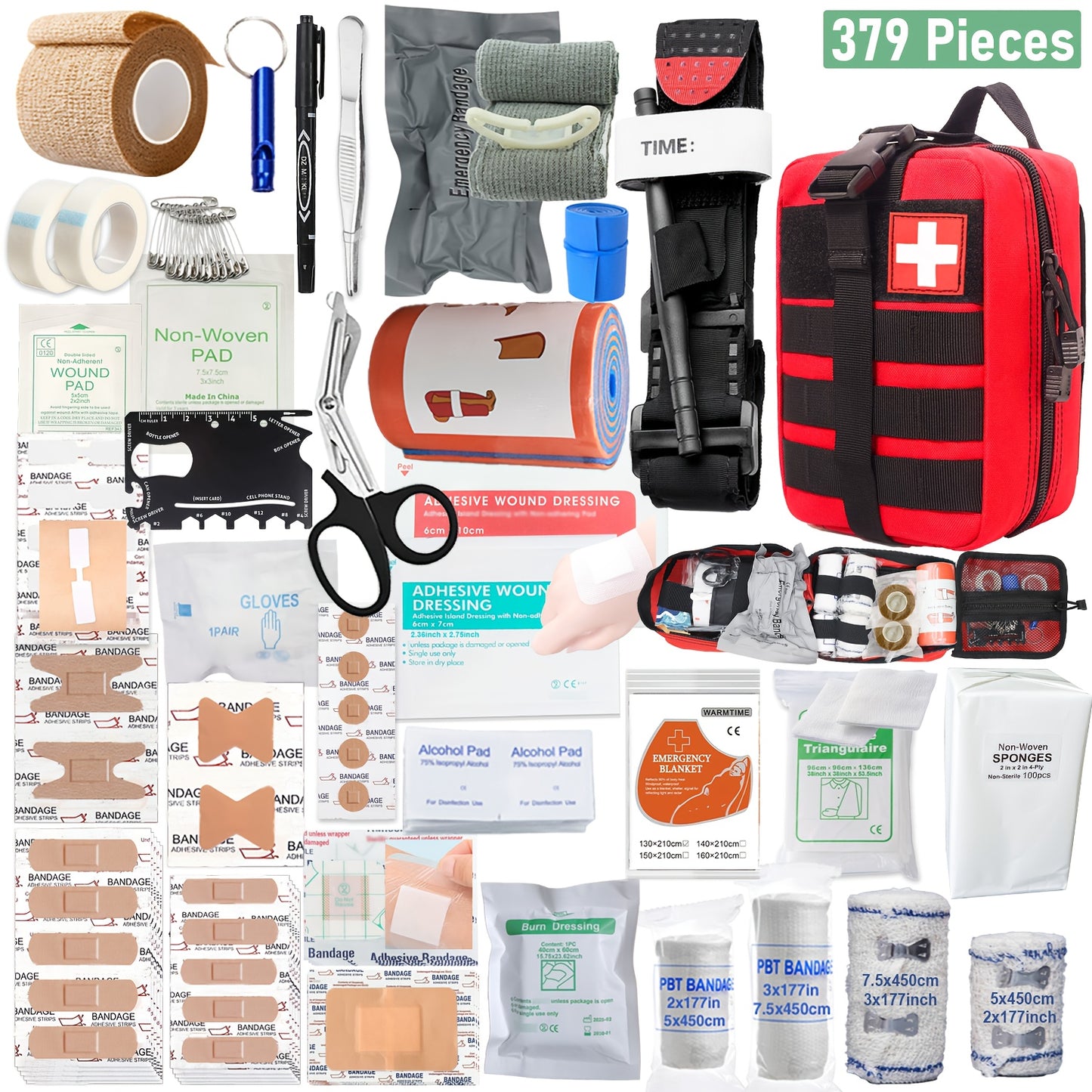 379pcs Of Multi-functional First Aid Kits Essential Safety Supplies for Home Outdoor Hiking And Exploration Portable First Aid Kits Equipped with Scissors Tweezers Etc Perfect Gifts for Family Members Husbands Or Friends Meet