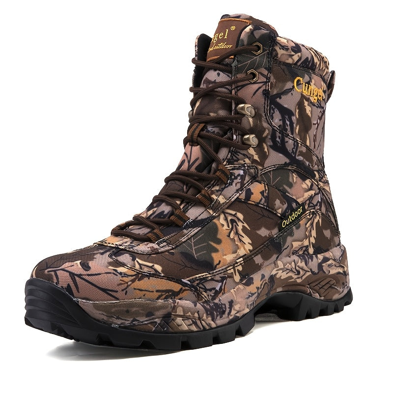 Men's Heavy-Duty Waterproof Camo Hiking Boots - Slip-Resistant Breathable Hunting Boots with Camouflage Design, All-Season Outdoor Trekking Shoes, Mid-Calf Height & Cushioning (Rubber Sole) for Camping, Climbing, Elk Hunting