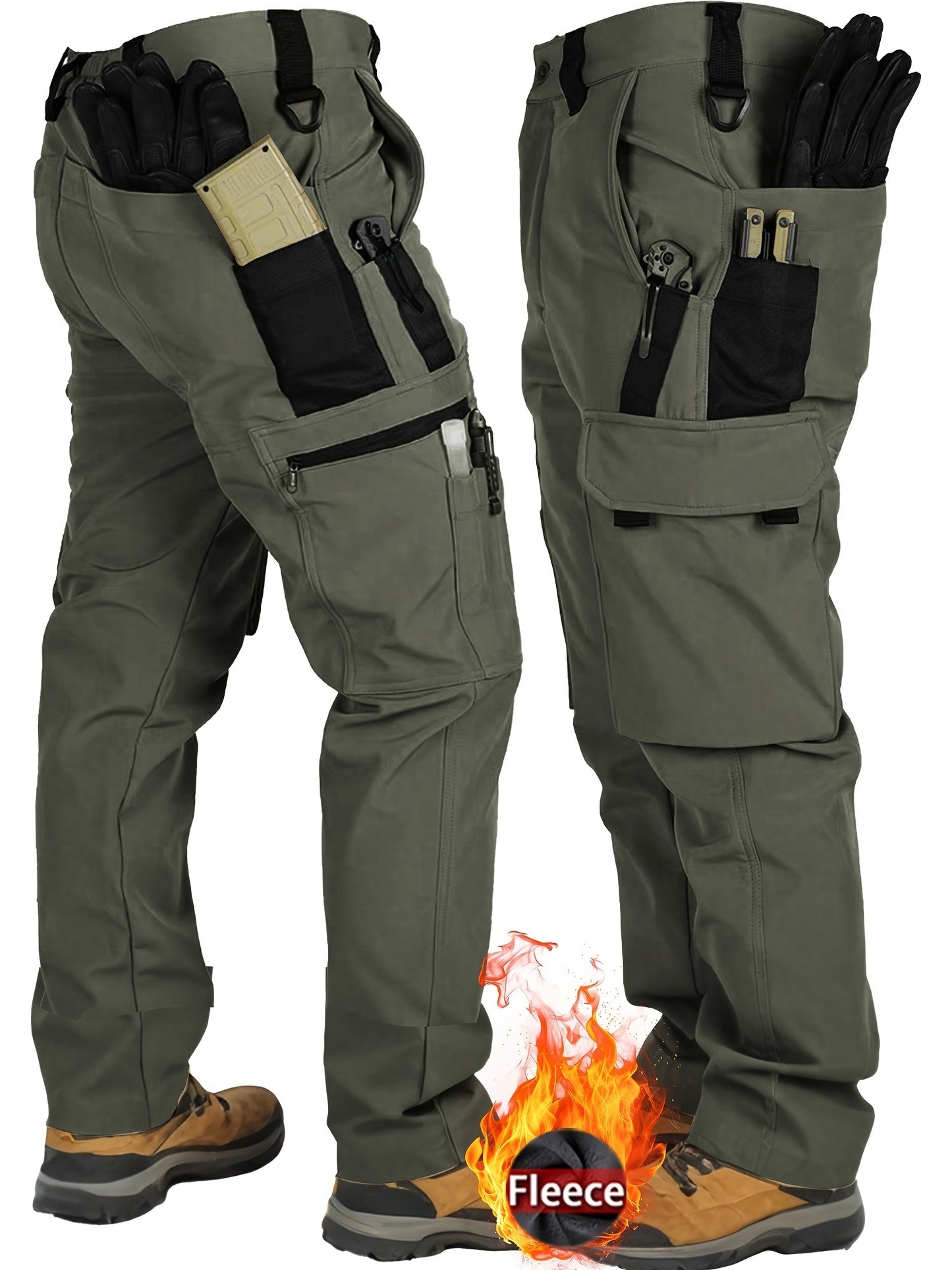 Men's Insulated Windproof Softshell Pants With 9 Pocket Outdoor Trousers