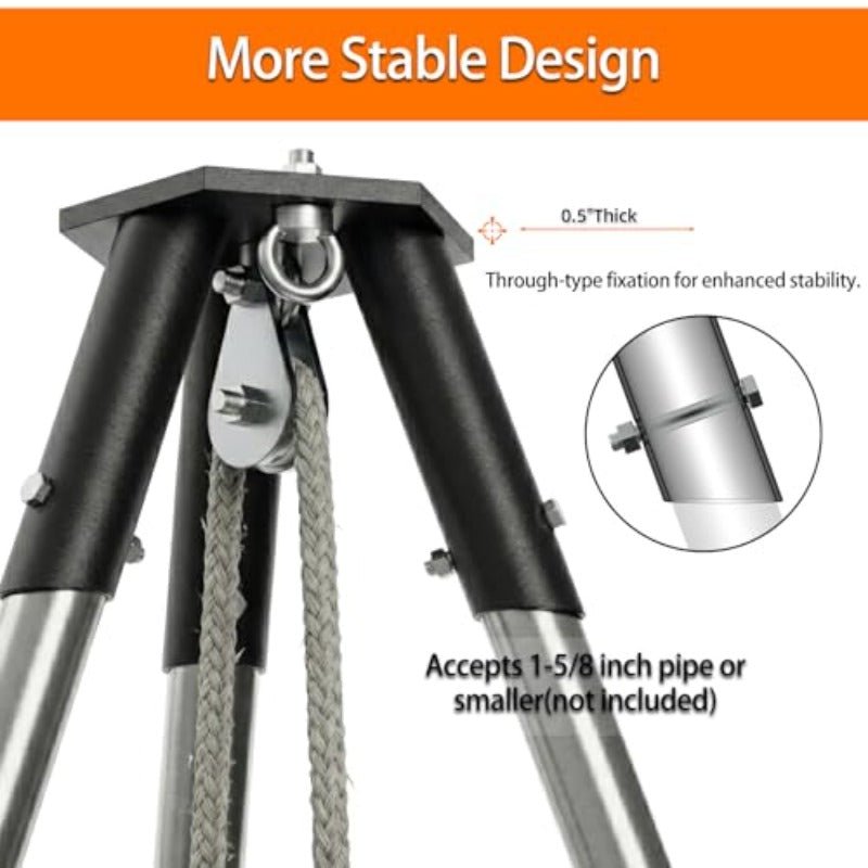 Heavy-Duty Portable Deer Hunting Tripod Hoist - 1000 Lb Capacity Frame, Adjustable Game Suitable for Hunting and for Skinning, Moving Game - Assembly, Portable Tripod for Compatible ( Not Included)