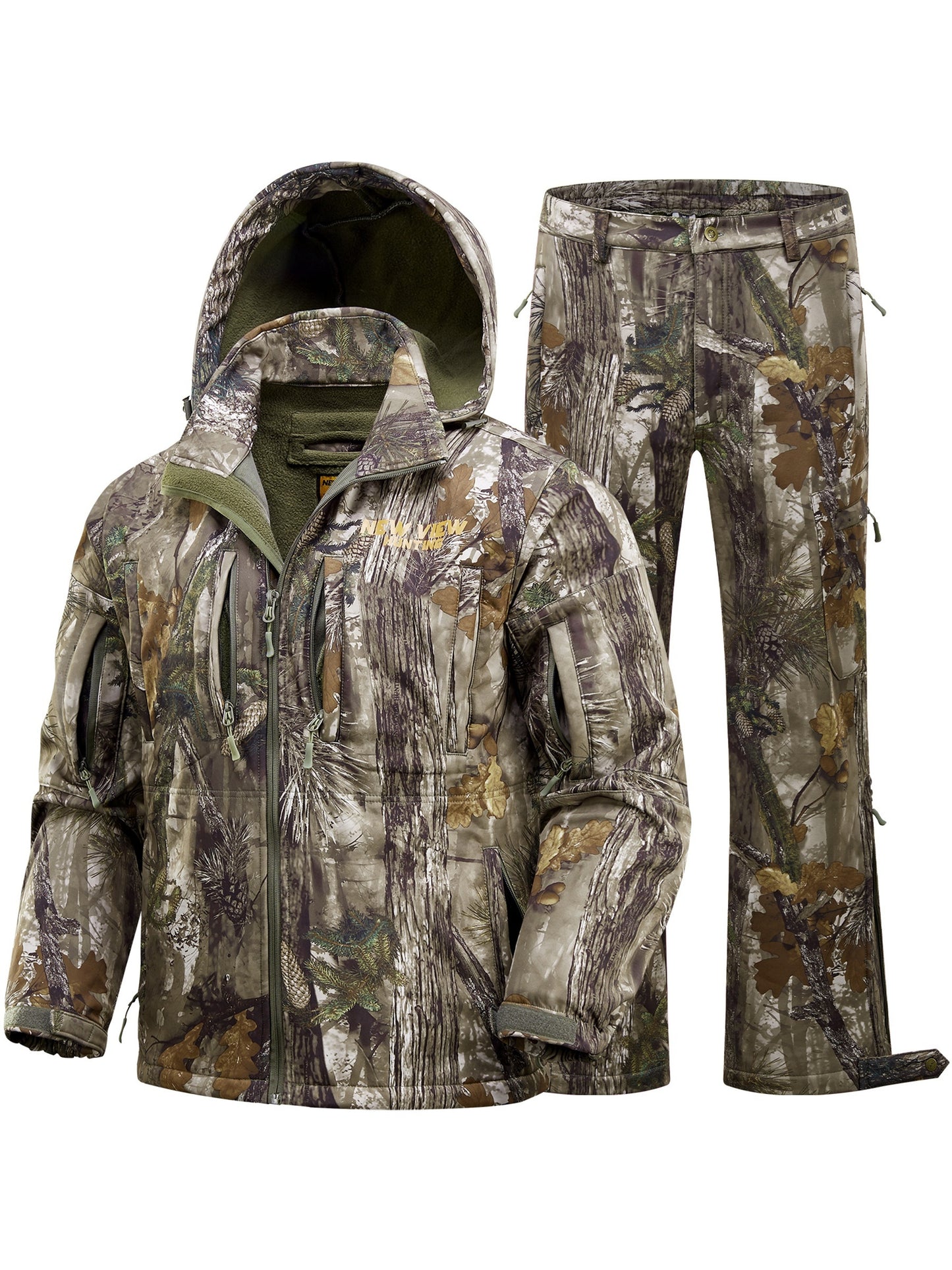 VIEW Hunting Clothes For Men, Warm Fleece Lined Camo Hunting Suit, Jacket And Pants For Deer Duck Bow Hunting
