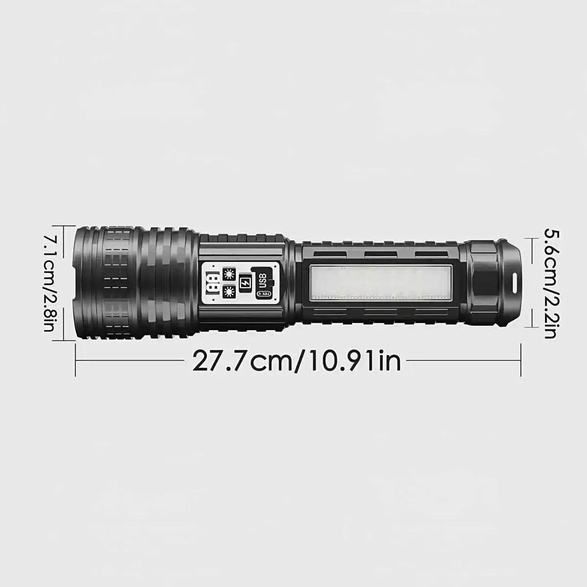 Skywolfeye Long Range LED Flashlight With Side Light LCD Display