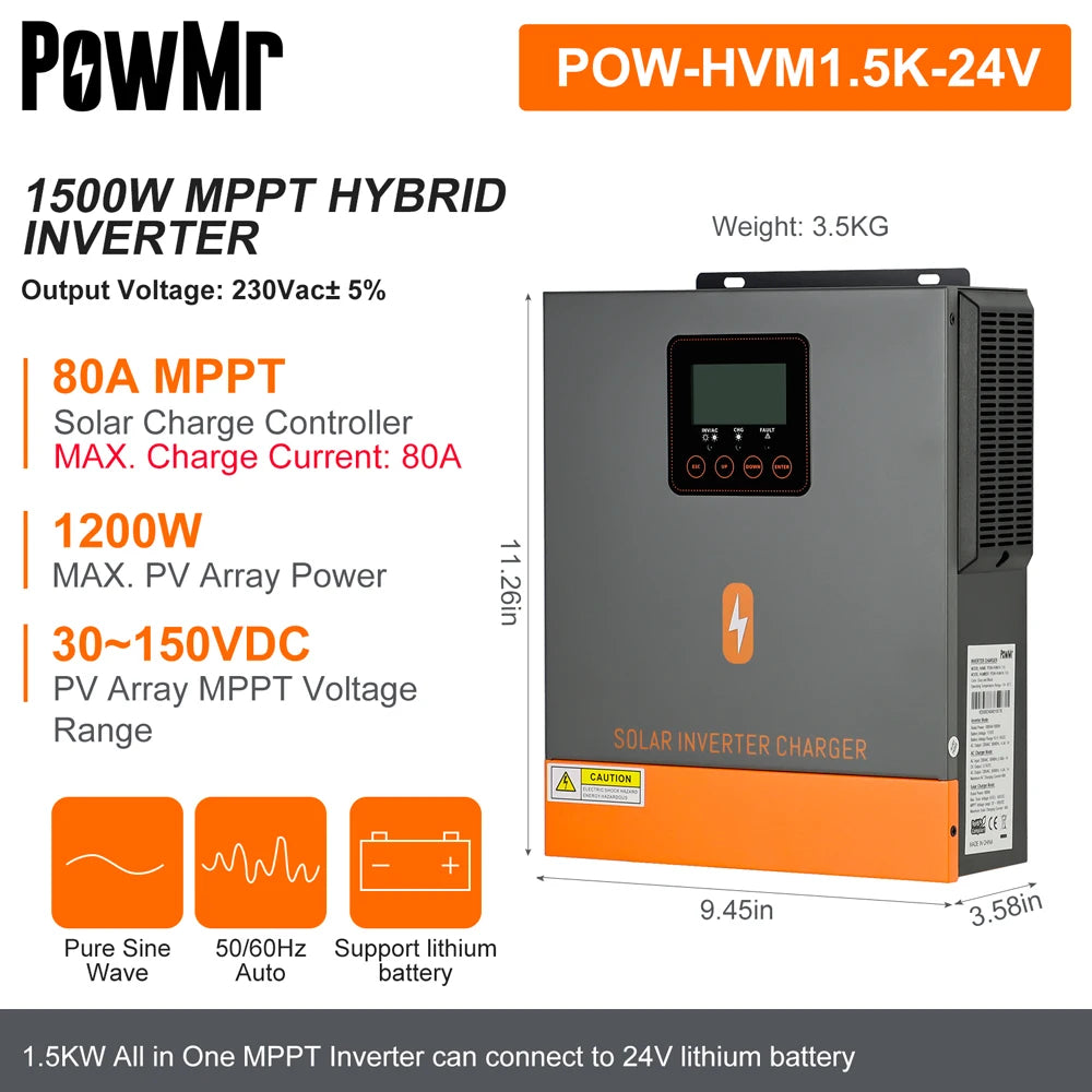 PowMr Hybrid Solar Inverter 3.2KW MPPT 80A Pure Sine Wave