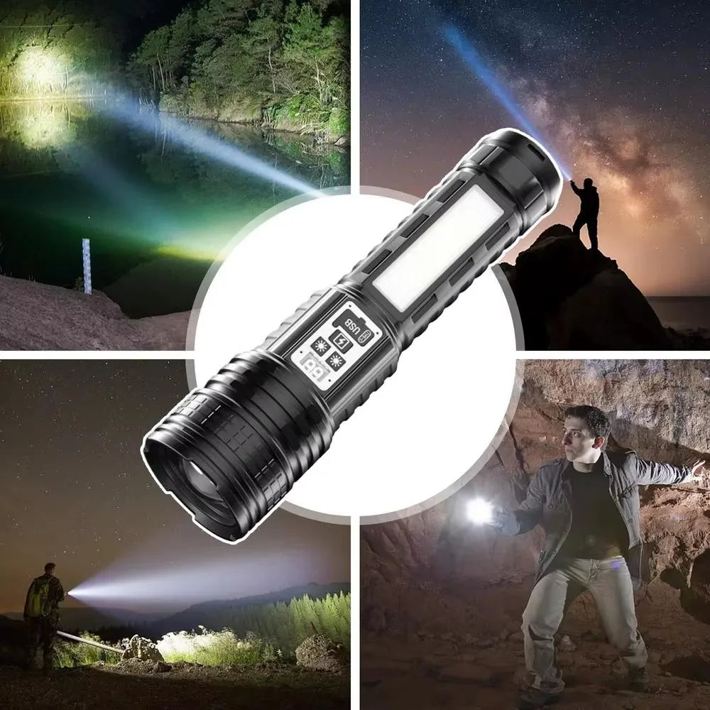 Skywolfeye Long Range LED Flashlight With Side Light LCD Display