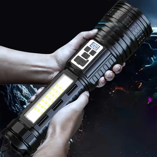 Skywolfeye Long Range LED Flashlight With Side Light LCD Display