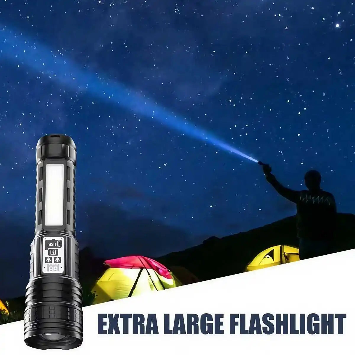 Skywolfeye Long Range LED Flashlight With Side Light LCD Display