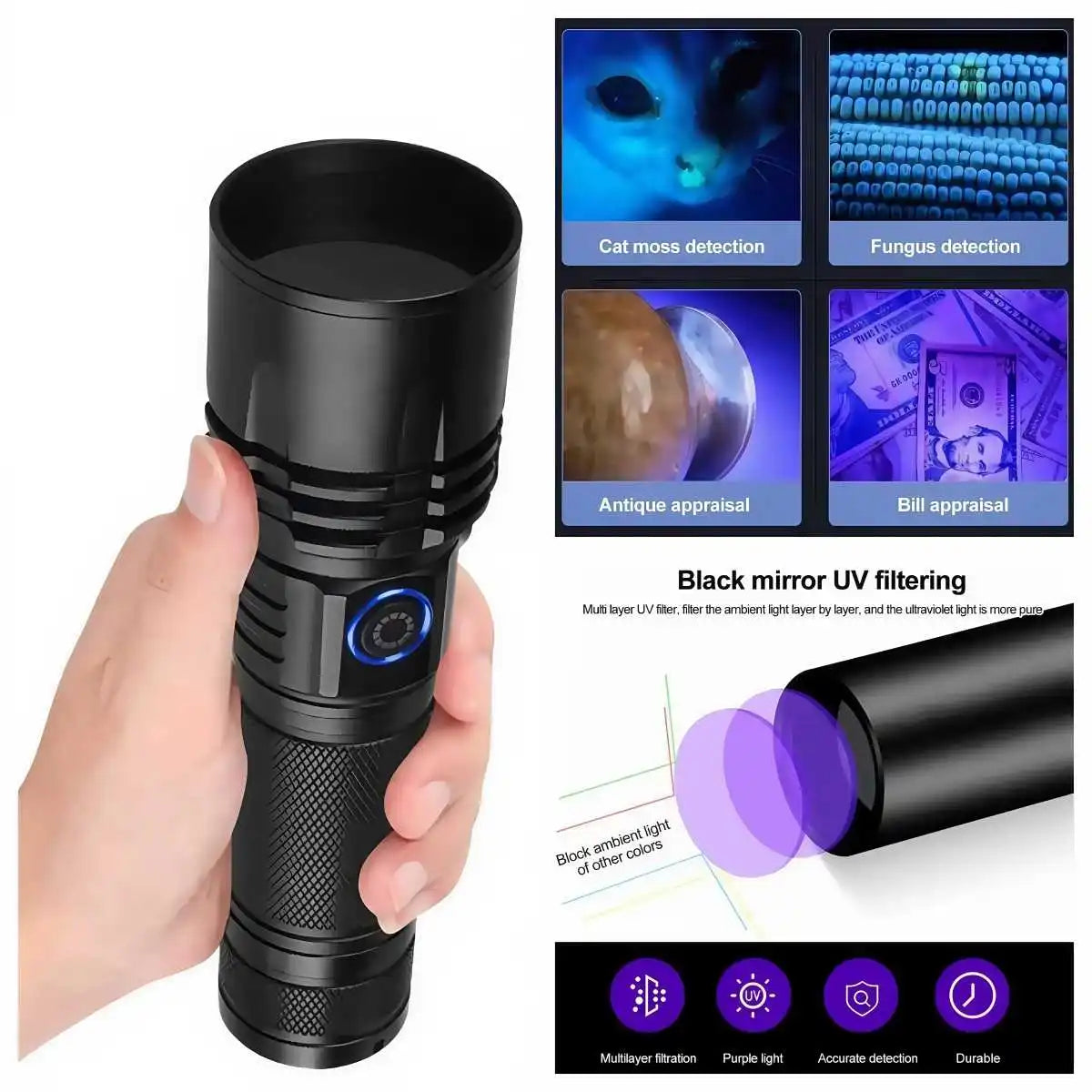 Skywolfeye 20W UV Blacklight Flashlight 365nm USB Rechargeable