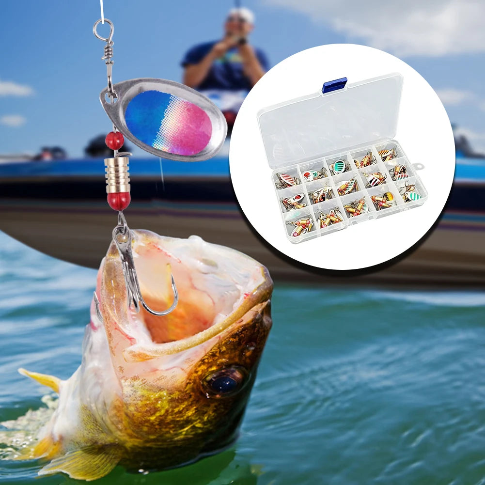 JOCESTYLE 30pcs Metal Spoon Spinner Lures With Treble Hooks