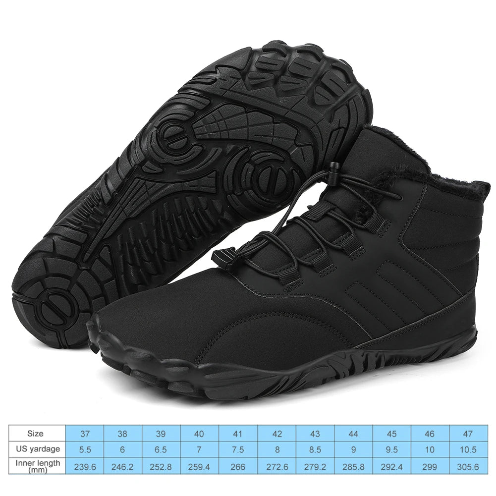 Winter Warm Waterproof Barefoot Running Shoes for Men and Women High Ankle Boots
