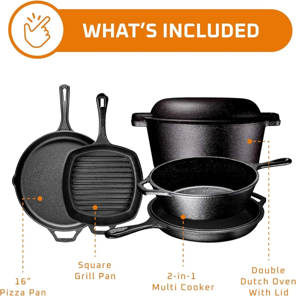 YTYIN Cast Iron Pan Cooking Set With Skillet And Square Pan Lid For Camping Or Outdoor Use