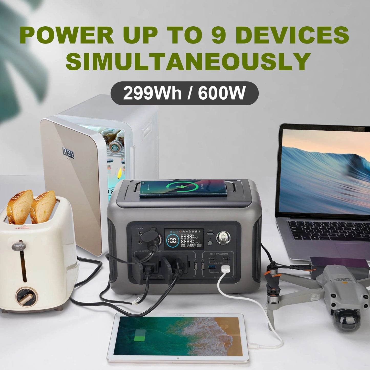 ALLPOWERS R600 Portable Powerstation 299Wh LiFePO4 Battery with Solar Panel