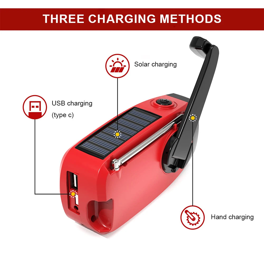 Emergency Hand Crank Radio With LED Light USB Charge Solar