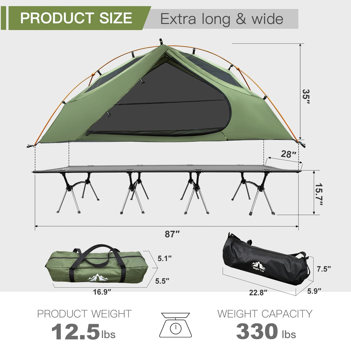 Night Cat One Person Camping Cot Tent Off-Ground Bed