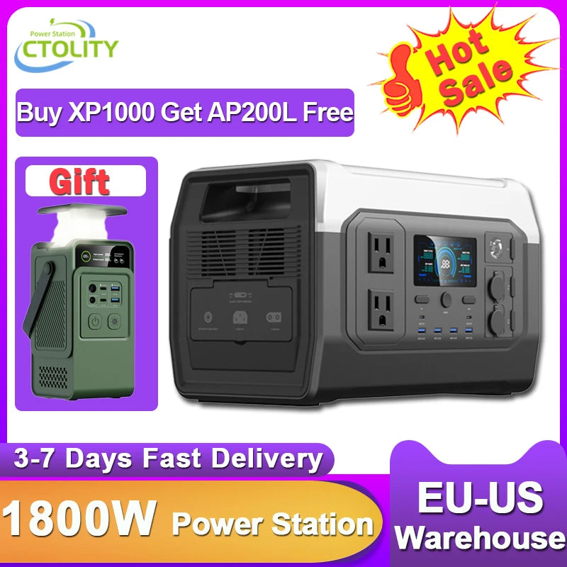 CTOLITY AP200L 1600W Portable LiFePO4 HighCapacity PureSineWave Power Station 1024Wh