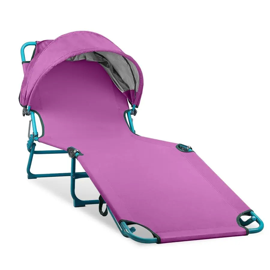 XMSJ Adjustable Folding Beach Chaise Lounge Chair With Sun Shade