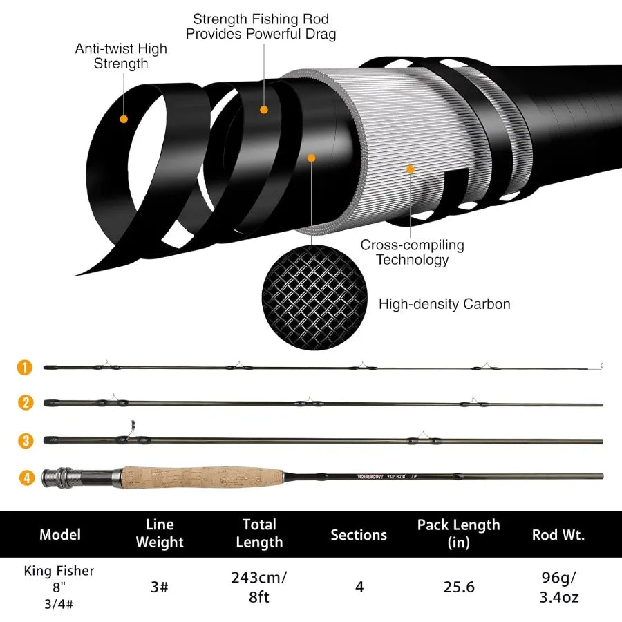 Lightweight Graphite Fly Fishing Rod And Reel Combo Starter Kit