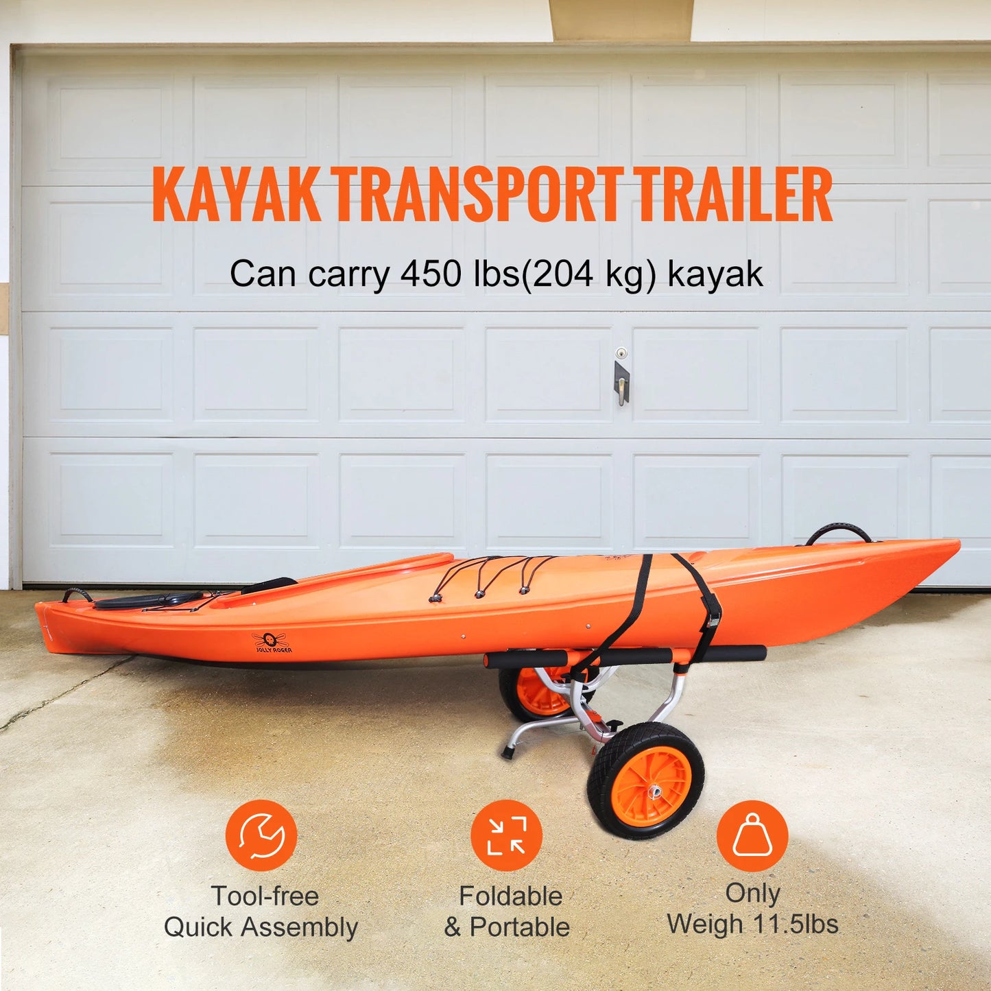 SucceBuy Kayak Cart 450lbs Aluminum Trailer With Durable Tires