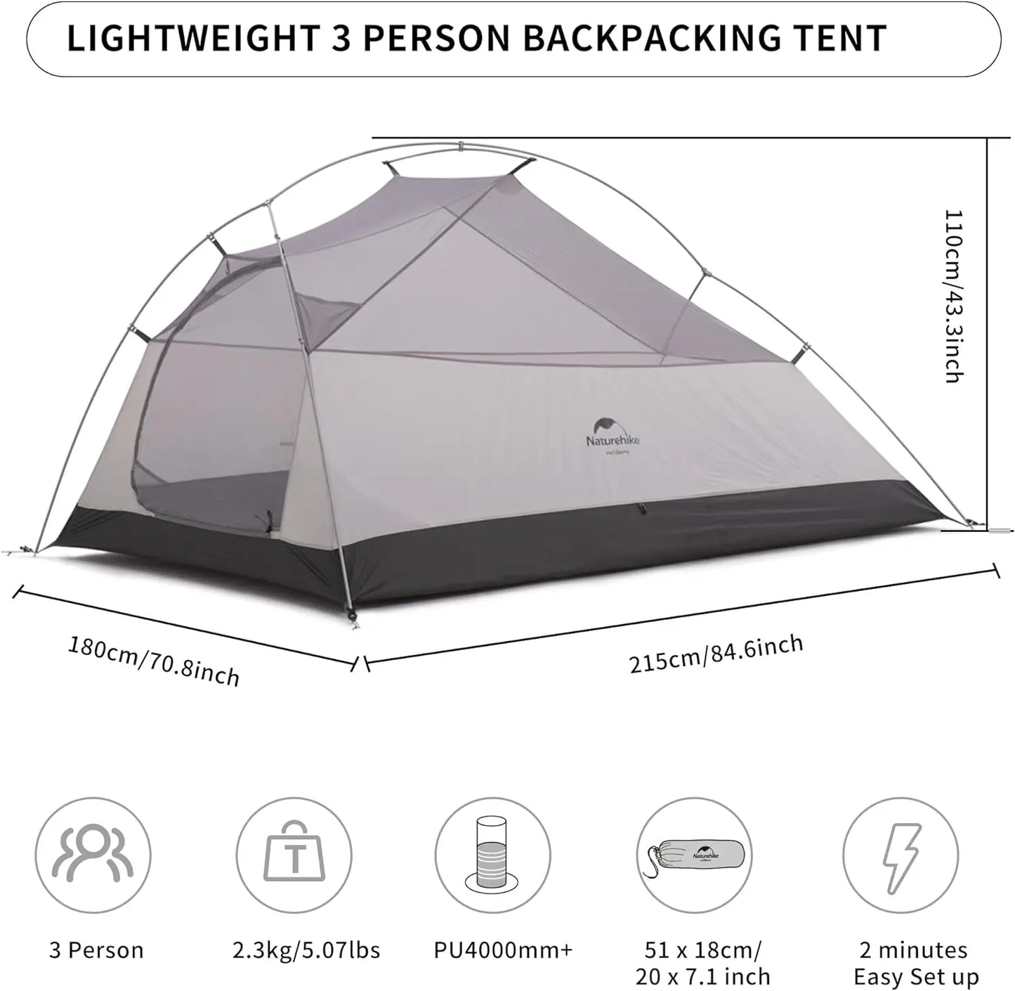YTYIN Cloud-Up 3 Person Free Standing Tent for 3-Season Backpacking