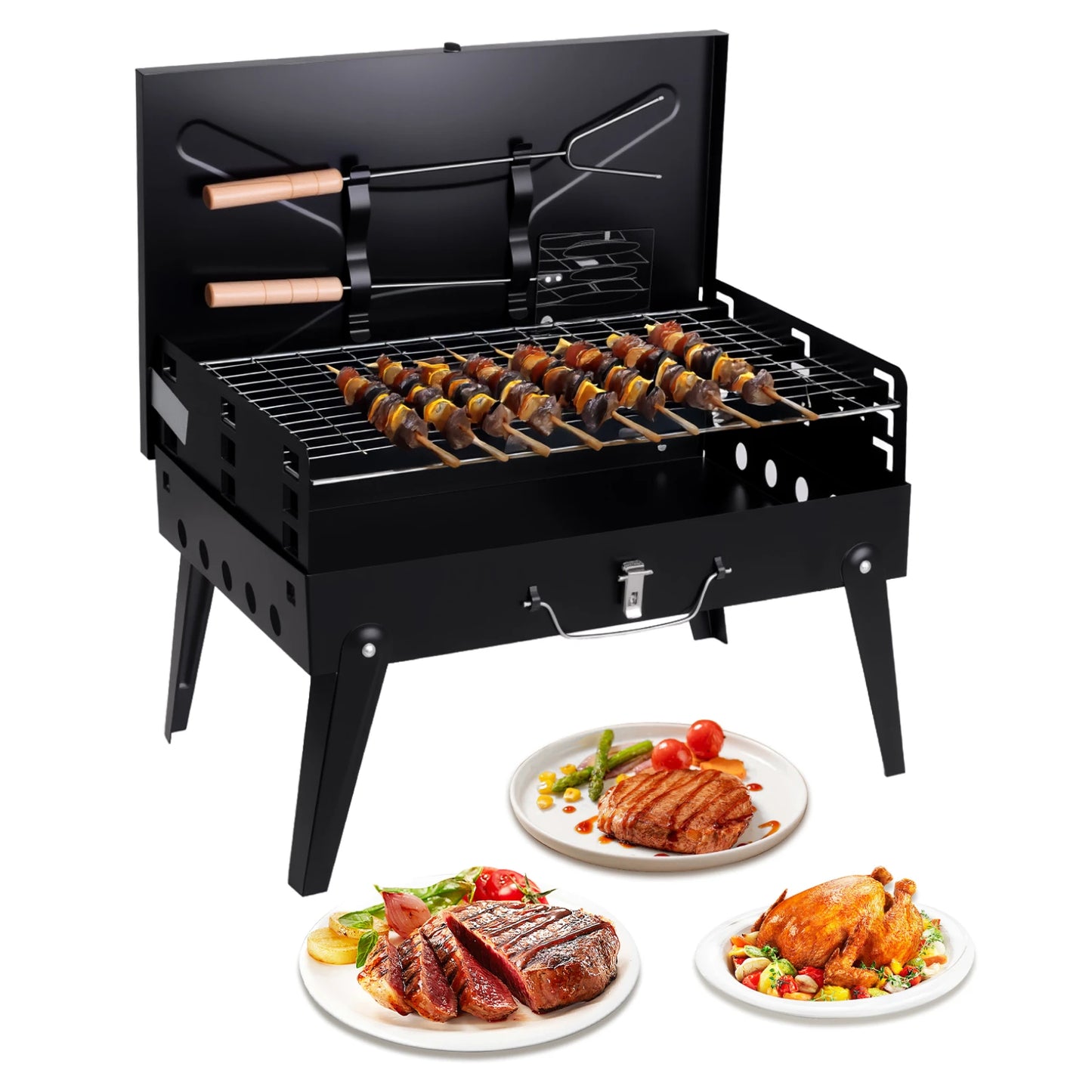 Hign-concerned Portable Charcoal Grill Foldable BBQ With Adjustable Heights