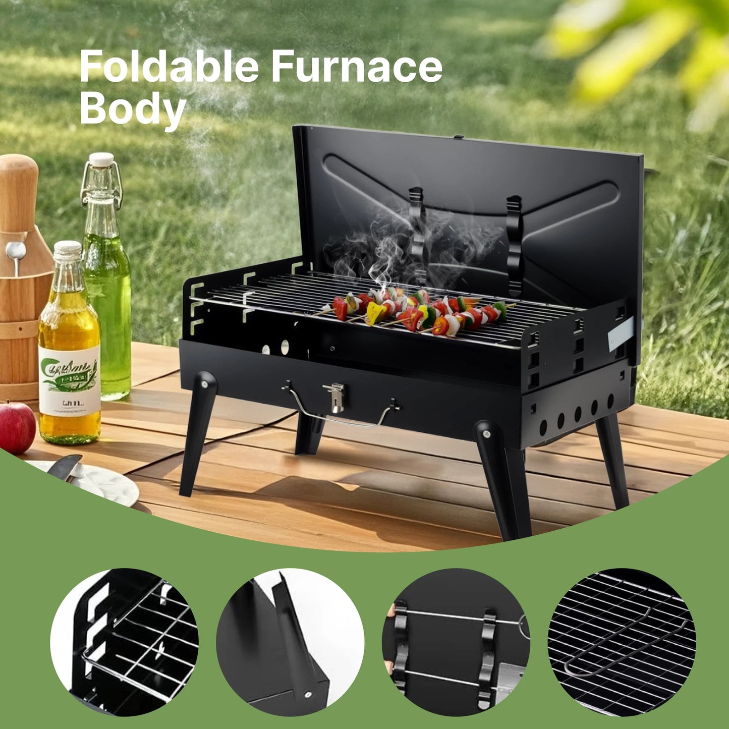 Hign-concerned Portable Charcoal Grill Foldable BBQ With Adjustable Heights